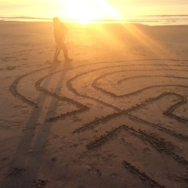 Drawing the labyrinth on the beach